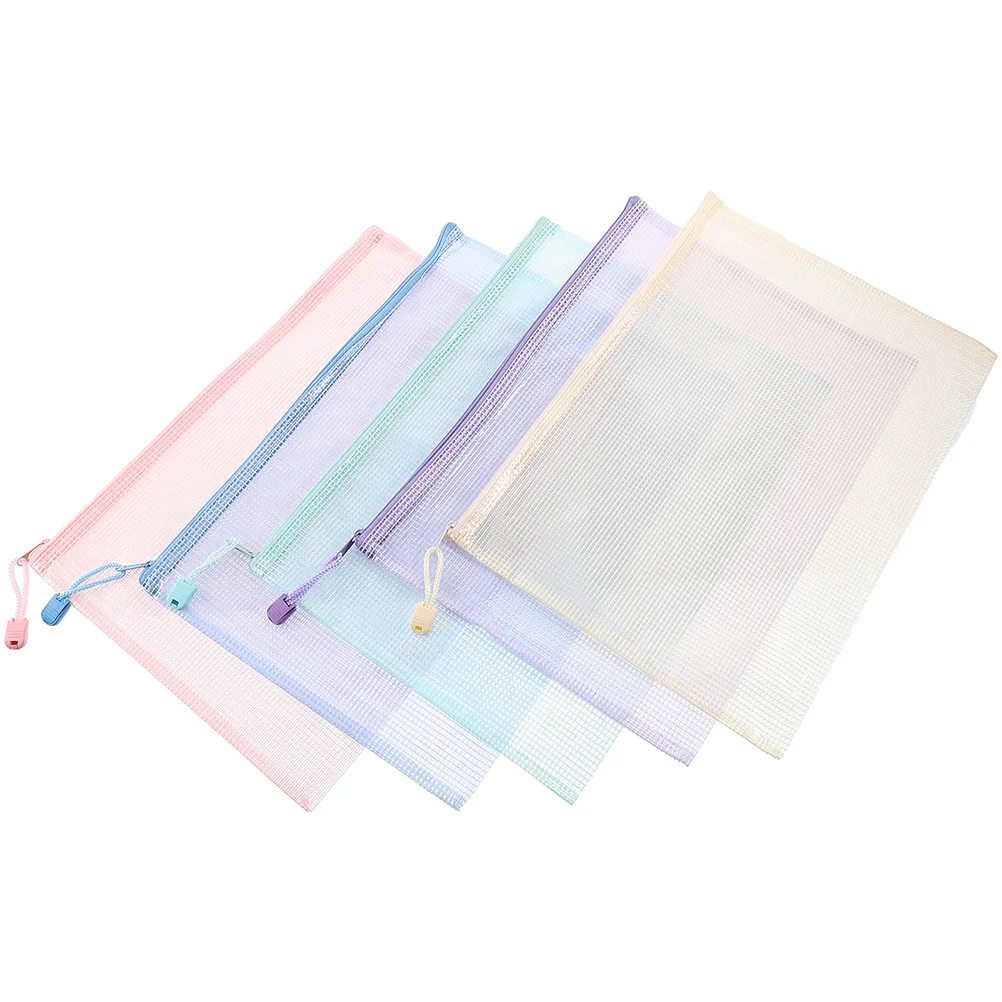 5Pcs Mesh Zipper Pouch Bags for Office Documents Organization and Storage Durable and Practical Mesh Zipper Pouches