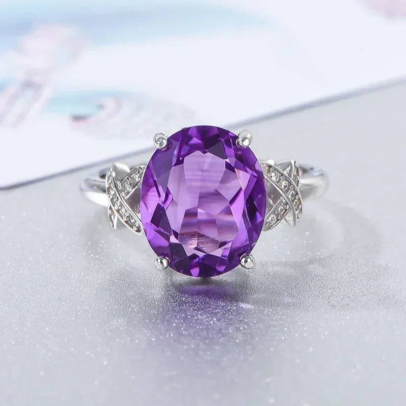 

Кольцо с натуральным аметистом для женщин S925 Стерлинговое Серебро с сертификатом для бесплатной доставки подарков на день рождения