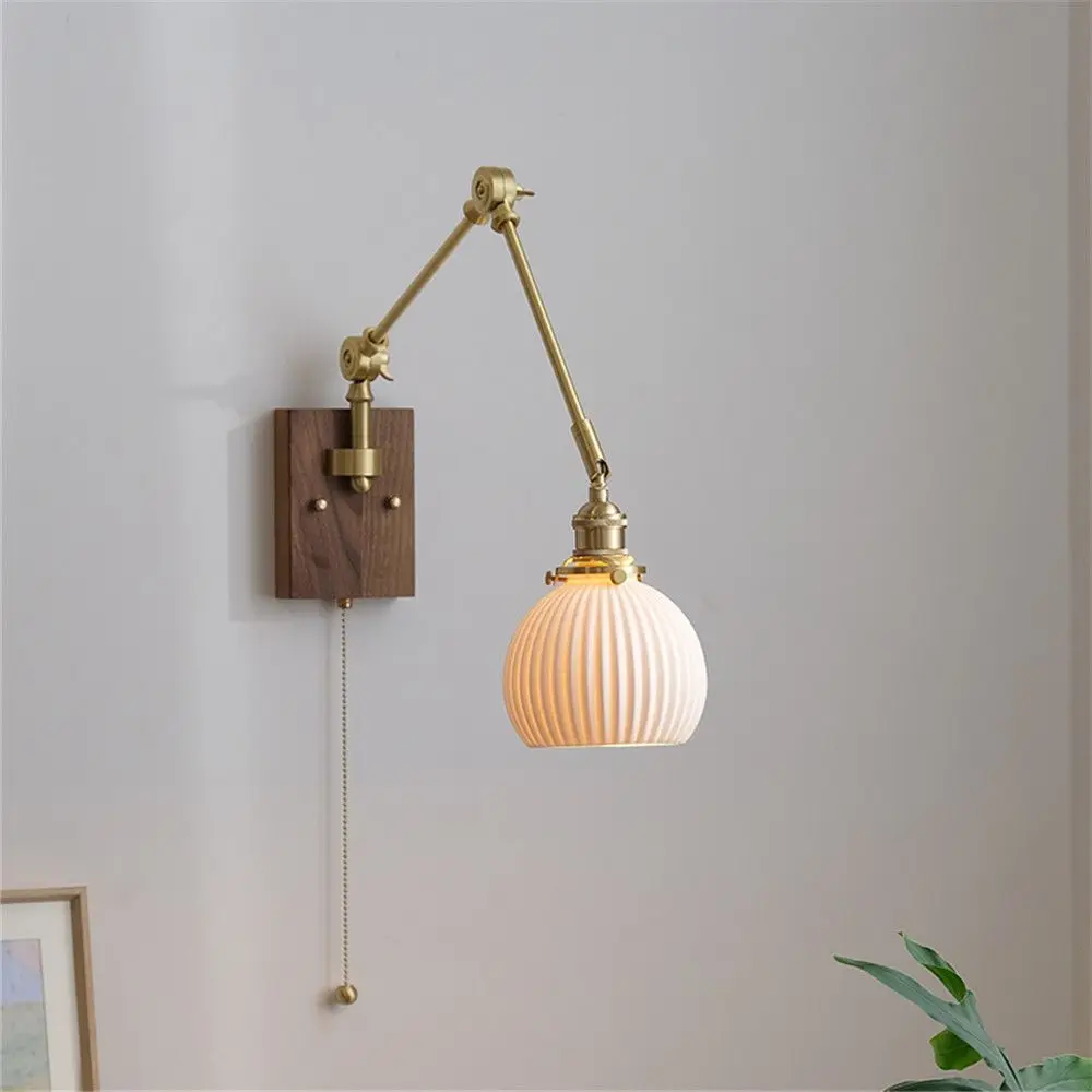 

Rotary Adjustable Wall Lights Ceramic Copper With Switch Long Swing Arm Sconce Bedroom Bedside Wall Lamp Home Decoration Fixture