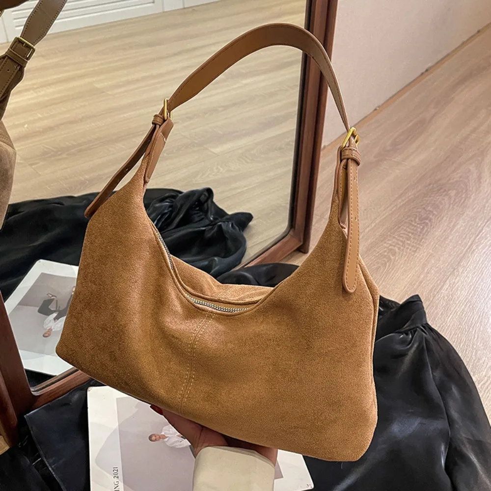 

Casual Handbag Suede Shoulder Bag Large Capacity Solid Color Ladies Crossbody Bag Korean Style Fashion Hobo Bag Streetwear