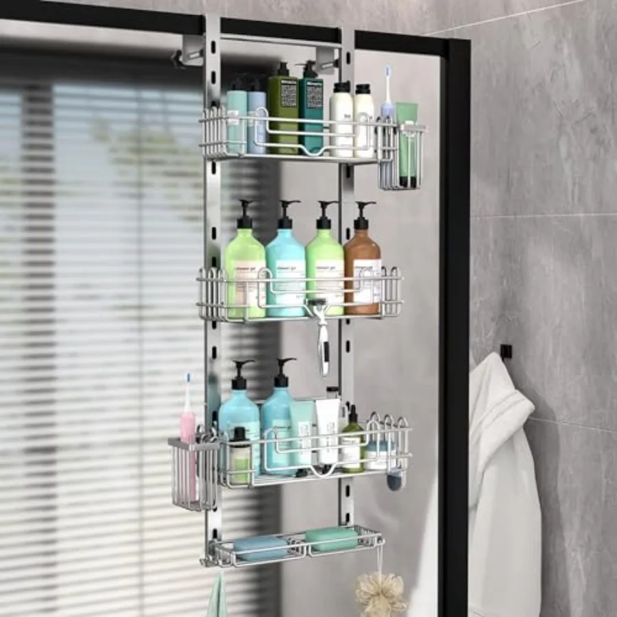 

Hanging Shower Caddy Organizer - Shower Shelf with 22 Hooks and 2 Toothbrush Holders, No Drilling Adjustable Hanging Bathroom O