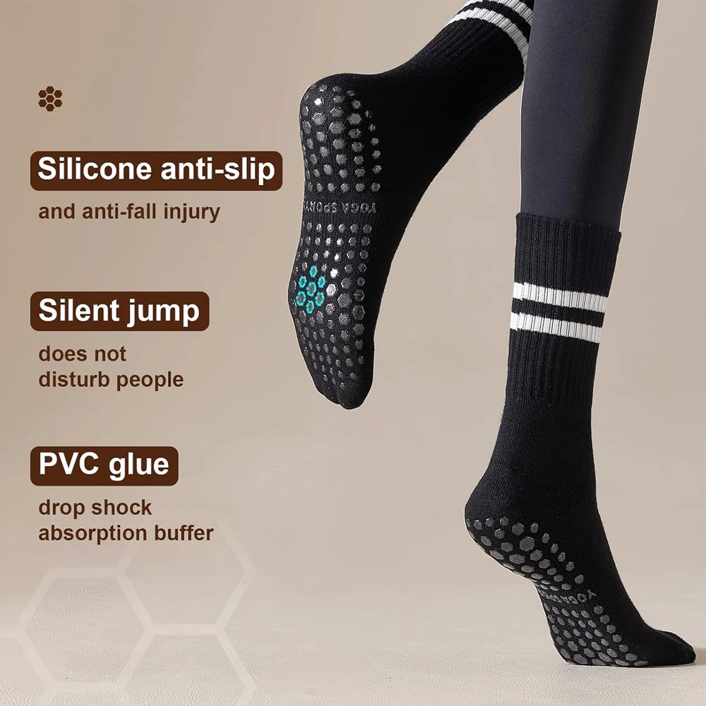 Yoga Pilates Socks with Grips for Women, Non Slip Grips Cotton Socks for Barre, Ballet, Dance, Workouts
