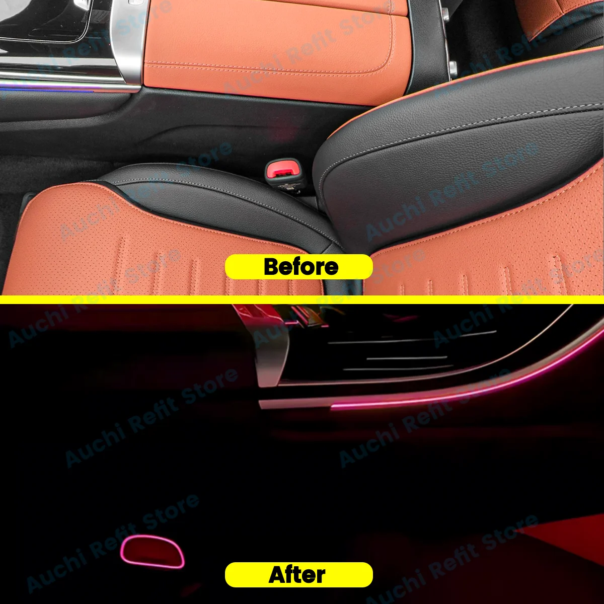 Auchi 64 Color Car Safety Buckle Ambient Light For Mercedes Benz W205 W213 W214 W206 X254 CLS GLC Seat Belt Decorative Lamp