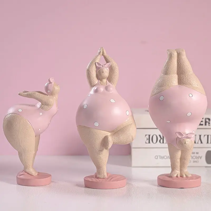 Abstract Fat Woman Yoga Statue Nordic Minimalist Modern Decor Yoga Gym Decoration Living Room Pink Decor Cute Desk Accessories