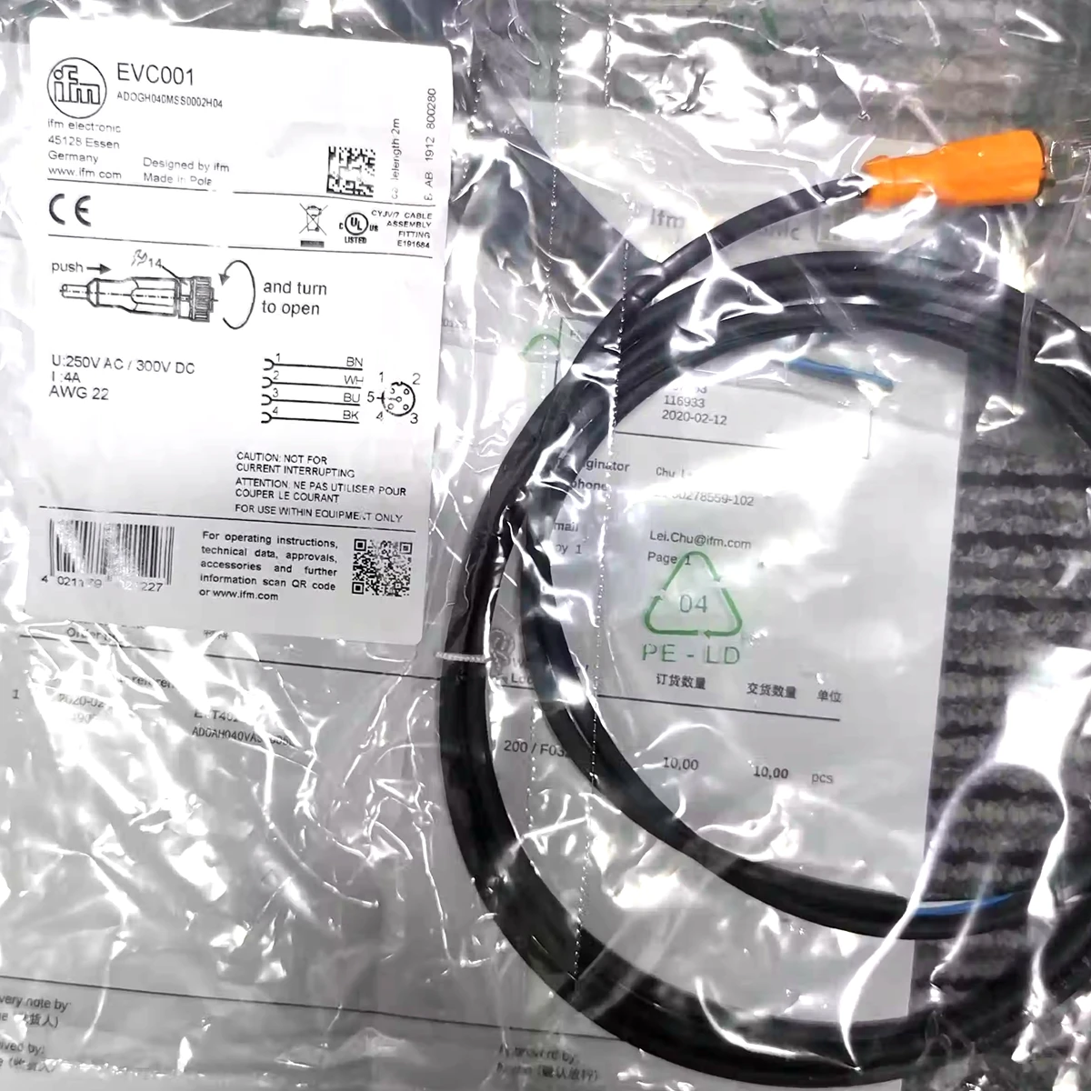 ifm 100%-NEW EVC001 EVC002 EVC003 EVC004 EVC005 EVC006 EVC007 EVC008 EVC009 EVT002 EVT005 EVS002 EVS004 Connector Cable original