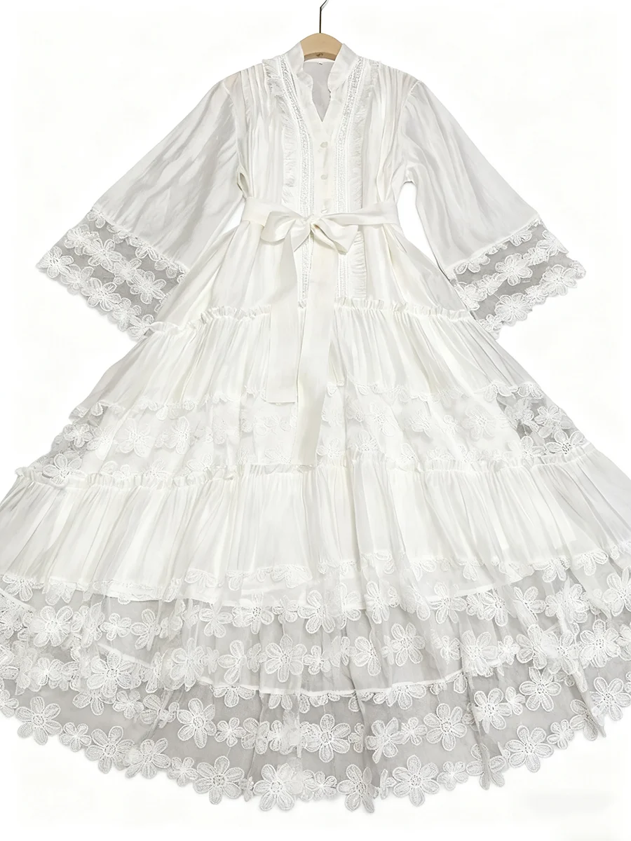 TWOTWINSTYLE Hit couleur pure épissé Appliques robes élégantes pour les femmes col en V demi manches Patchwork champignon plis robe femme