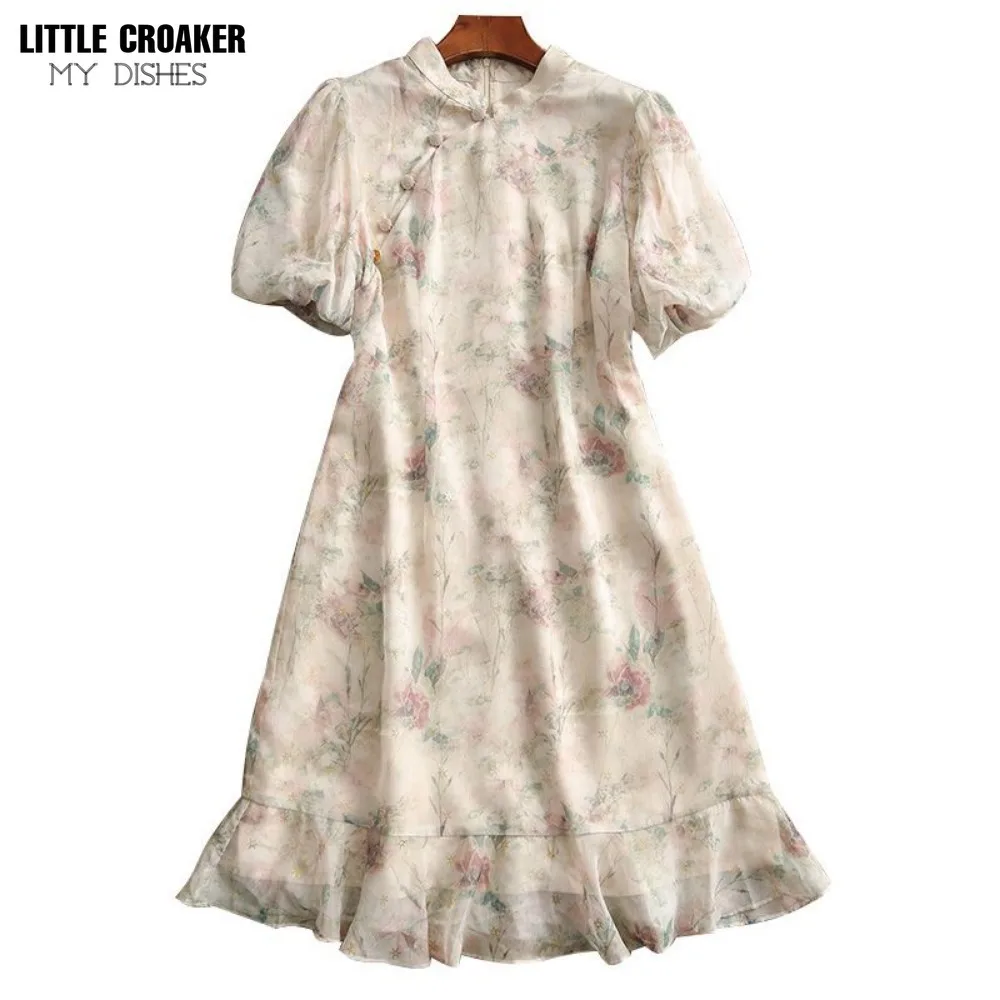 Summer 2023 New Fashion High-end Style Floral Long Dress Qipao Improved Chinese Style Cute Cheongsam Dress for Women