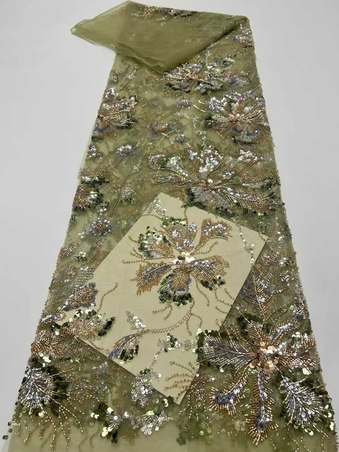 5 Yards Faionable Beaded Embroidery Fabric Netting Material for Dres and Wedding Gowns Iny Sequin Fabric Clothing DIY Crts T1632