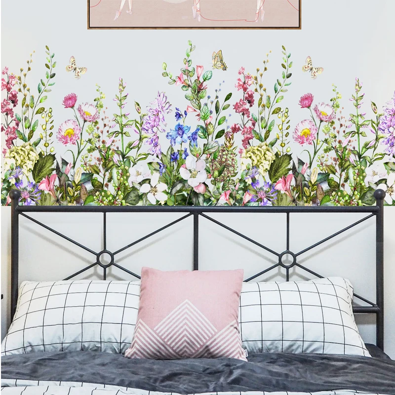 Beautiful green grass, fresh flowers, butterflies, decorative stickers for bedrooms, living rooms, cabinets, removable