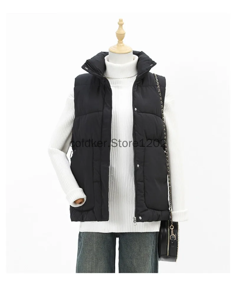 Autumn Winter Women Loose Vest Stand Collar Vest Jacket Cotton Padded Women Windproof Warm Waistcoat Sleeveless Jacket Coats