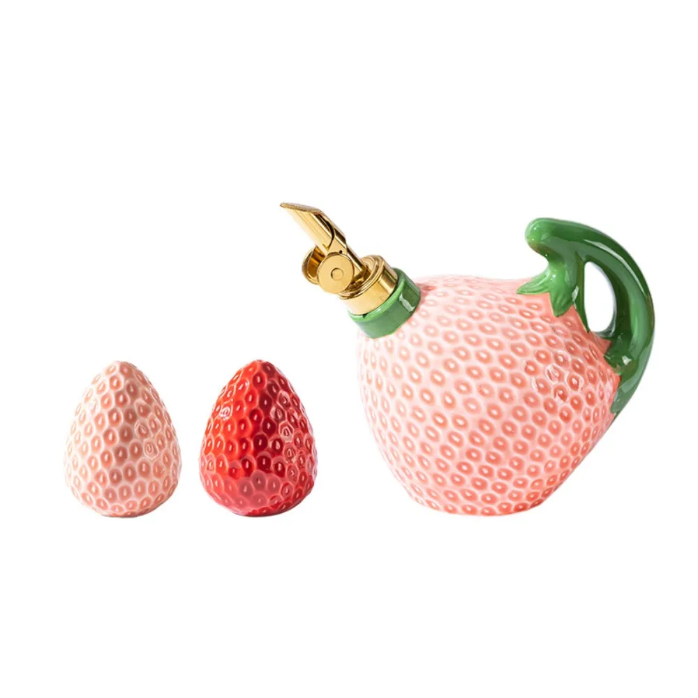 

Kitchen Seasoning Container Ceramic Strawberry Seasoning Jar Japanese Style Cartoon Oil Bottle with Lid Spice Jar Sugar