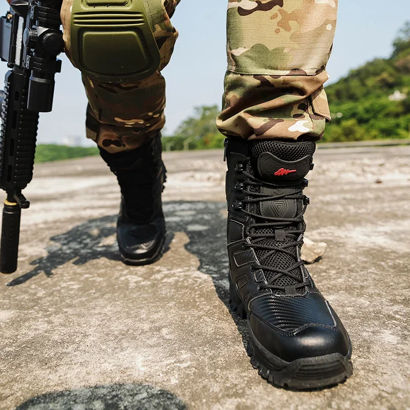 Botas militares de cuero para hombre, botines de combate táctico del ejército, fuerzas especiales del desierto, zapatos de trabajo para exteriores, senderismo, otoño