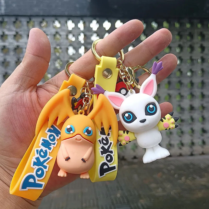 Anime Keychain Digimon Adventure Key Chain for Kids Agumon Key Ring Silicone Keyring Party Piyomon Pendant Girls Birthday Gift