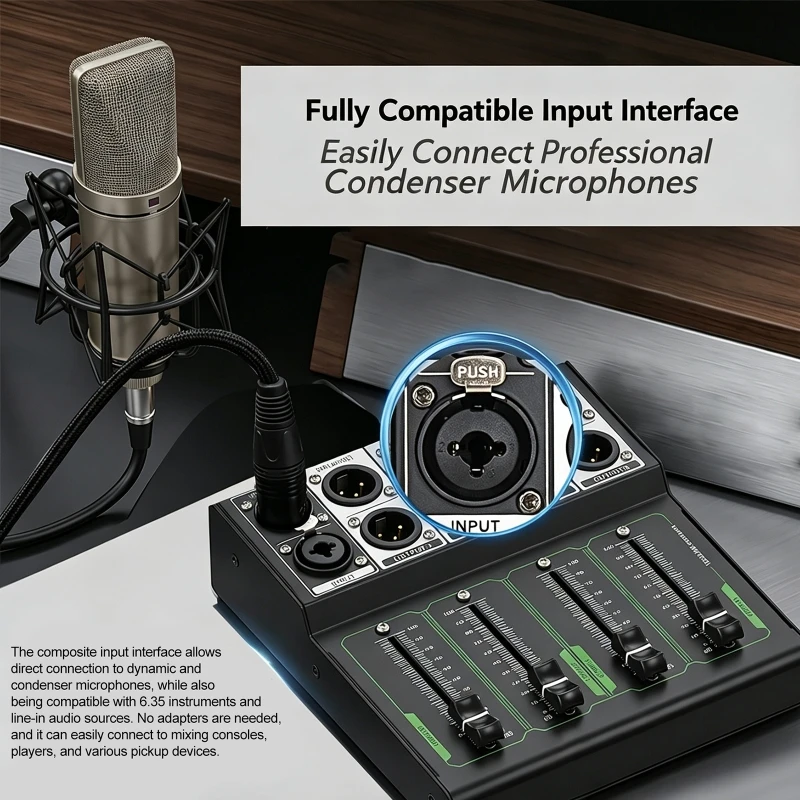 Passiver Fader-Tuner XLR-Balancierte Schnittstelle Multi-Mikrofon-Mixer Plug-and-Play Lautstärkeregler für Studio- und Heimmusiksysteme – Detail 5