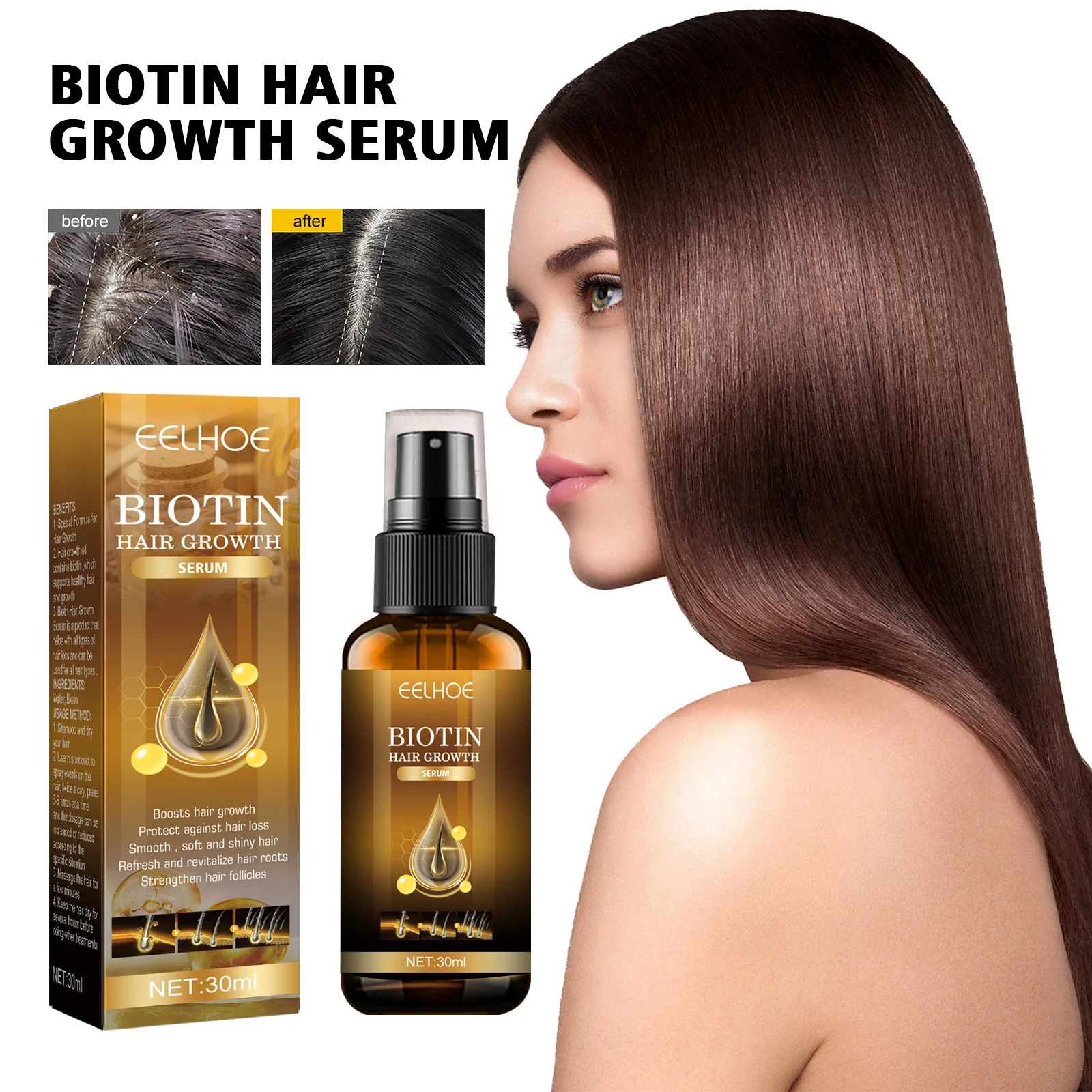 

30ml Eelhoe Hair Growth Spray Hairs Fixation Strong and Tough Anti-Fall Hairs Root Repair Spray Hair Oil for Fast Hair Growth