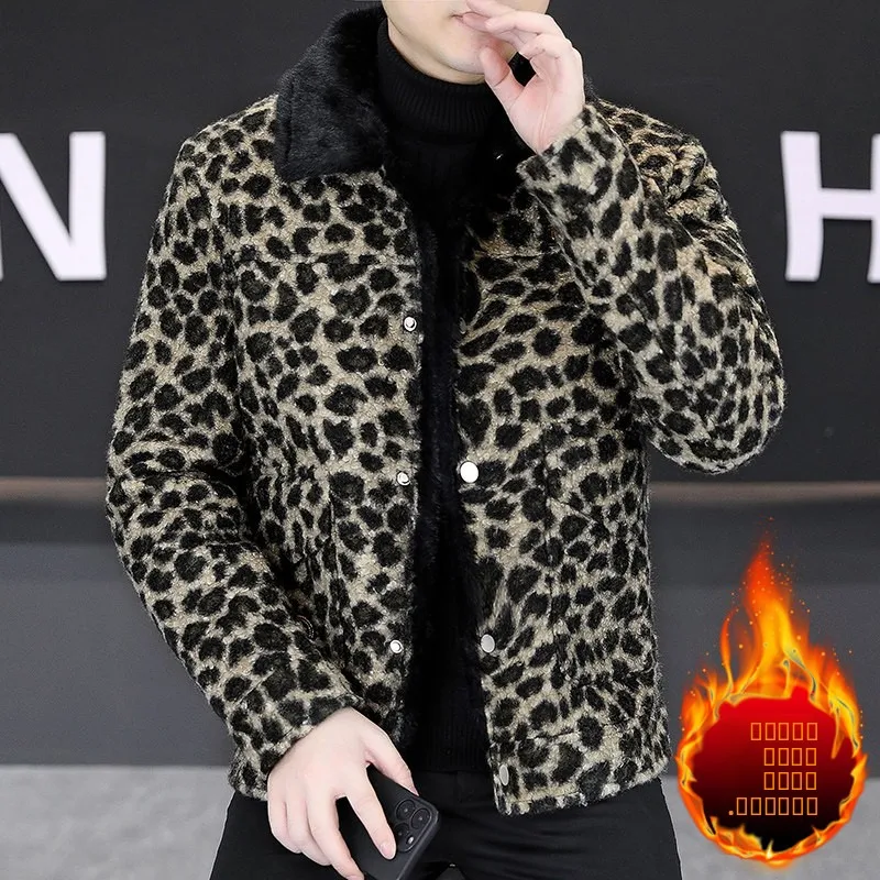 

Зимняя утепленная куртка для мужчин, повседневная, с леопардовым принтом, теплая верхняя одежда, модная мужская одежда, приталенный крой