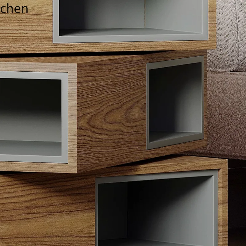 TQH solid wood  leather bedside table simple modern Internet celebrity creative storage cabinet Italian minimalist bedside table