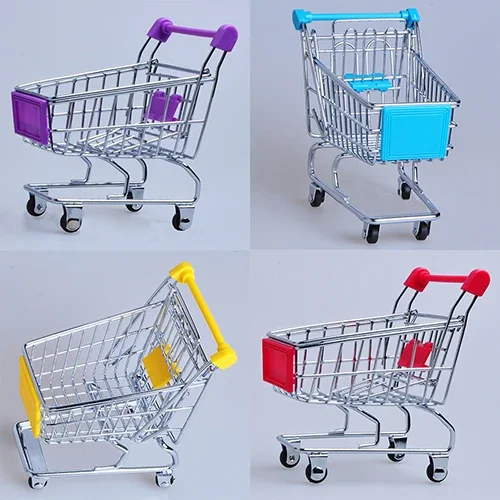 baby pretend toy Supermarket Hand Trolley Mini Shopping Cart Desktop Decoration Storage Toy Gift Dollhouse Furniture Accessories