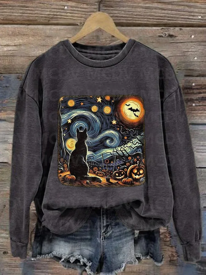 Retro Cute Skeleton Hand Boop Dog Funny Halloween Print Casual Sweatshirt