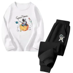 Boy Spring 2pcs Clothes Set Cartoon Astronaut Space Print Long Sleeve T-shirt Top + Long Pants Tracksuit Sport Outfit Clothing