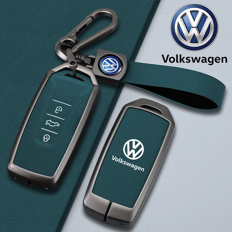 Zinc Alloy Leather Car Remote Key Case Cover Protector Holder Shell For VW Volkswagen Touareg 2019 2020 2021 2022 Auto Accessori