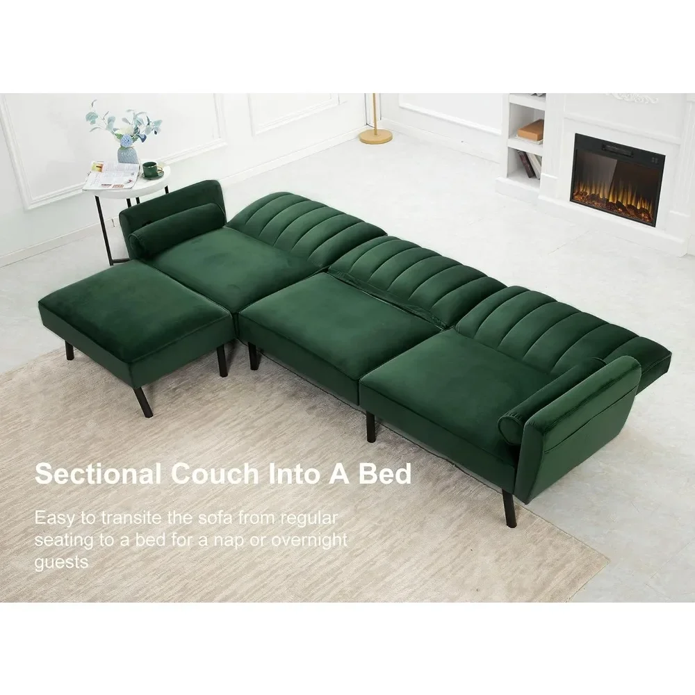 Velvet Sectional Convertible Sofa with Chaise, 106.5