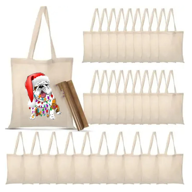 

Polarshe 10PCS Blank Canvas Tote Bags DIY Pattern Reusable Grocery Bags, Eco-Friendly Shopping Bags For Shopping, Work, School