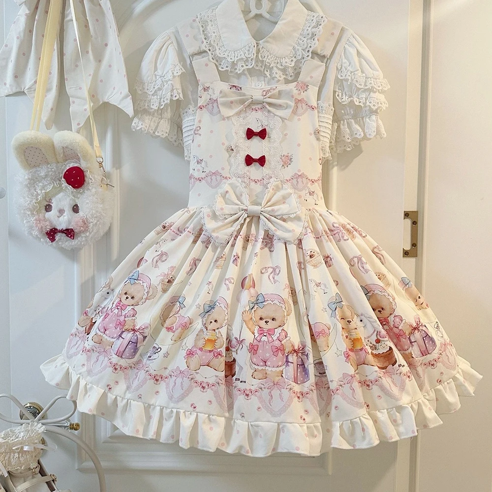 Milk cake meow lolita full " cute sweet girl skirt Lolita versatile strap skirt  white dress women sexy dress view 3
