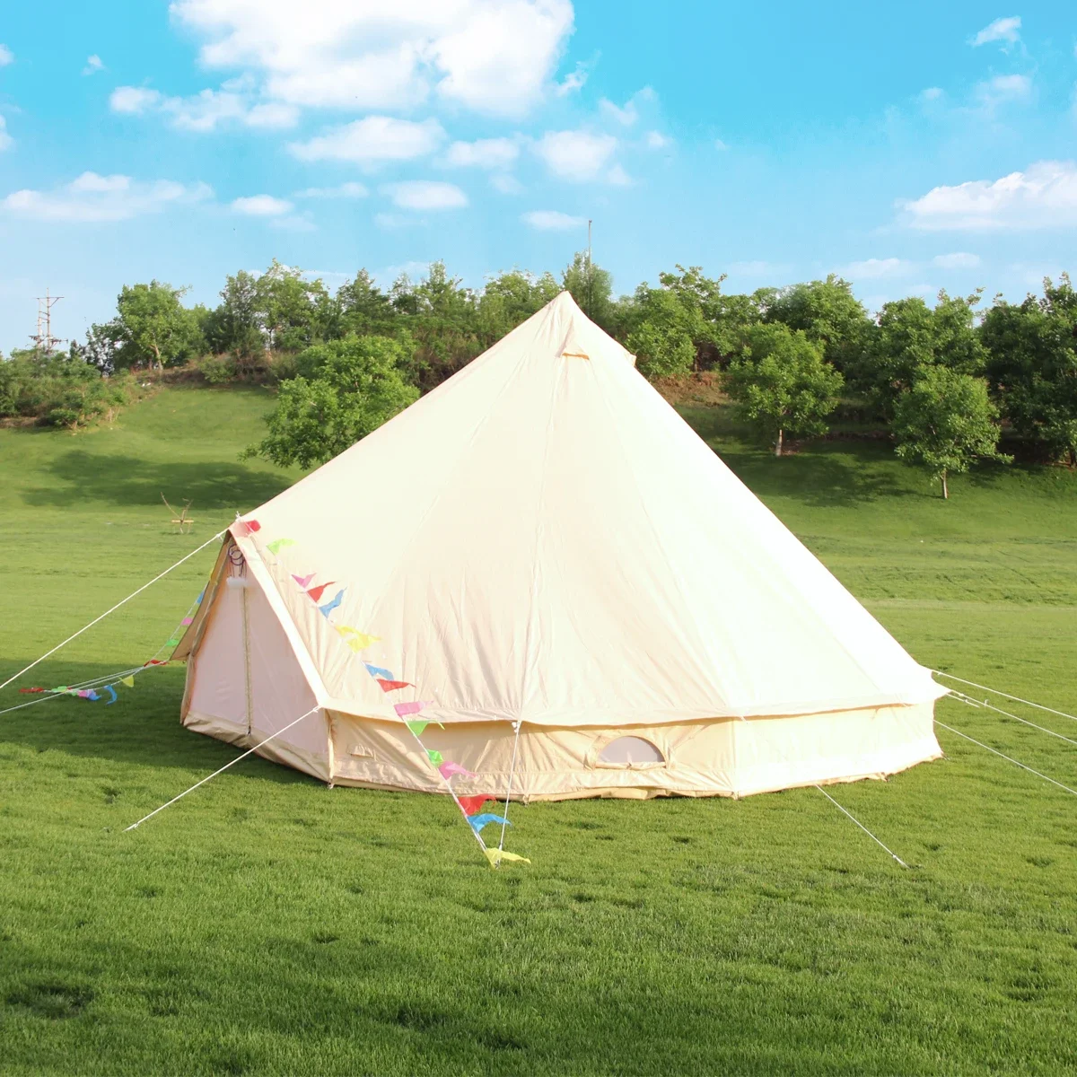 Waterproof Cotton Canvas Camping Bell Tent with Sunshade Front Awning Roof Tarp