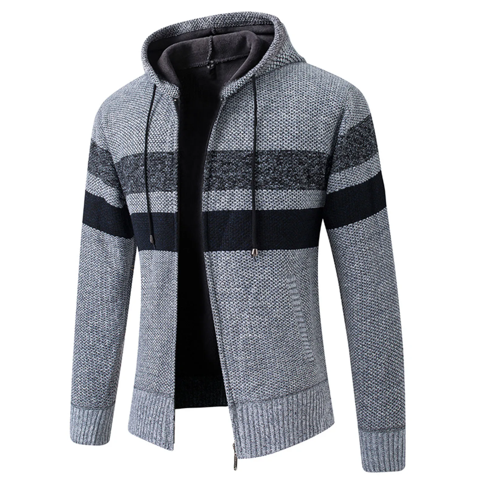 

Men's Hooded Jacket Winter Fleece Thicken Warm Sweater Coat Patchwork Color Fitness Cardigan Overcoat Harajuku Streetwear Tops