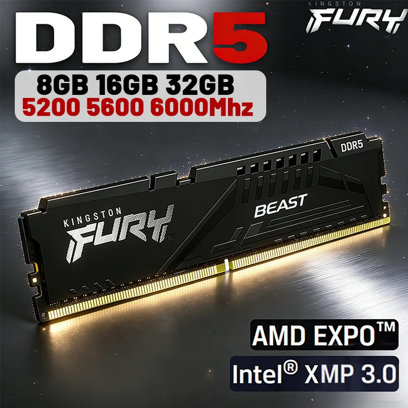 

Оперативная память Kingston FURY Beast DDR5 8GB 16GB 32GB 4800 5200 5600 6000 6400 МГц для настольных ПК XMP/EXPO CL30
