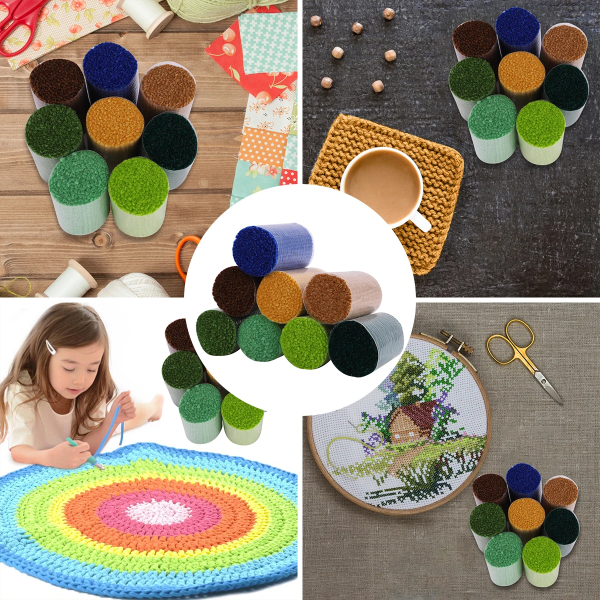 

18pcs Cross Stitch Pillow Yarn Set Thick Cotton Wool Embroidery Craft Kit For Rug Gloves Decor Dark Colors 100% Color Fast