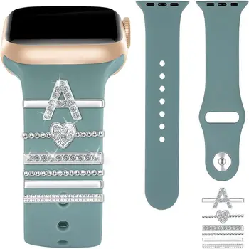 A-Z lettera argento cinturino ornamento cinturino in Silicone decorazione anello accessorio gioielli per Apple Watch Band bracciale Charms