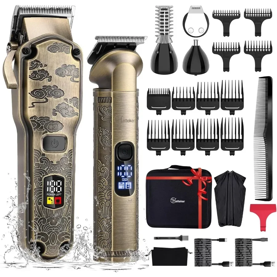 

Professional Waterproof T-Blade Hair Clippers for Men Beard Trimmer Set Cordless Grooming Kit Black Body Nose Hair Trimmer with