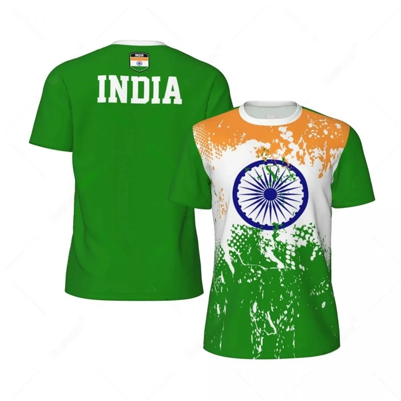 Fashion India Flag Football T Shirts For Men Summer Trend National Emblem 3D Printed Sports Tees Casual Oversized Kids T-Shirt