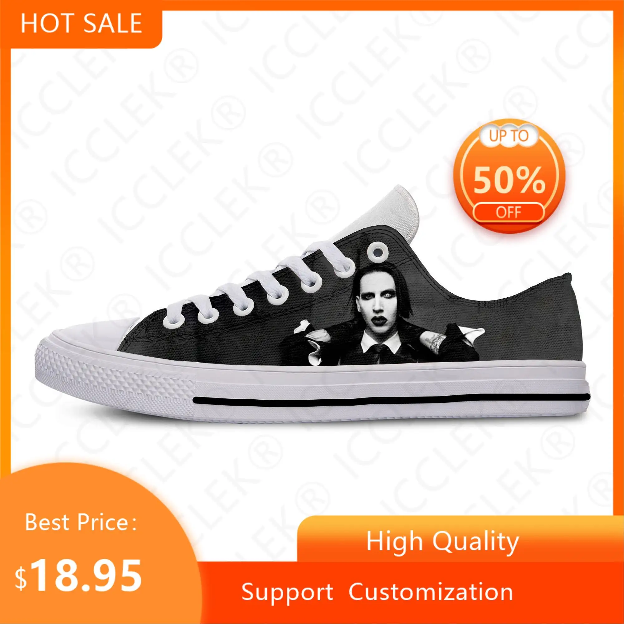 Hot Cool Fashion Funny Summer Rock and Roll Latest Sneakers Casual Shoe Mens Womens Marilyn Manson Low Top Classic Board Shoes