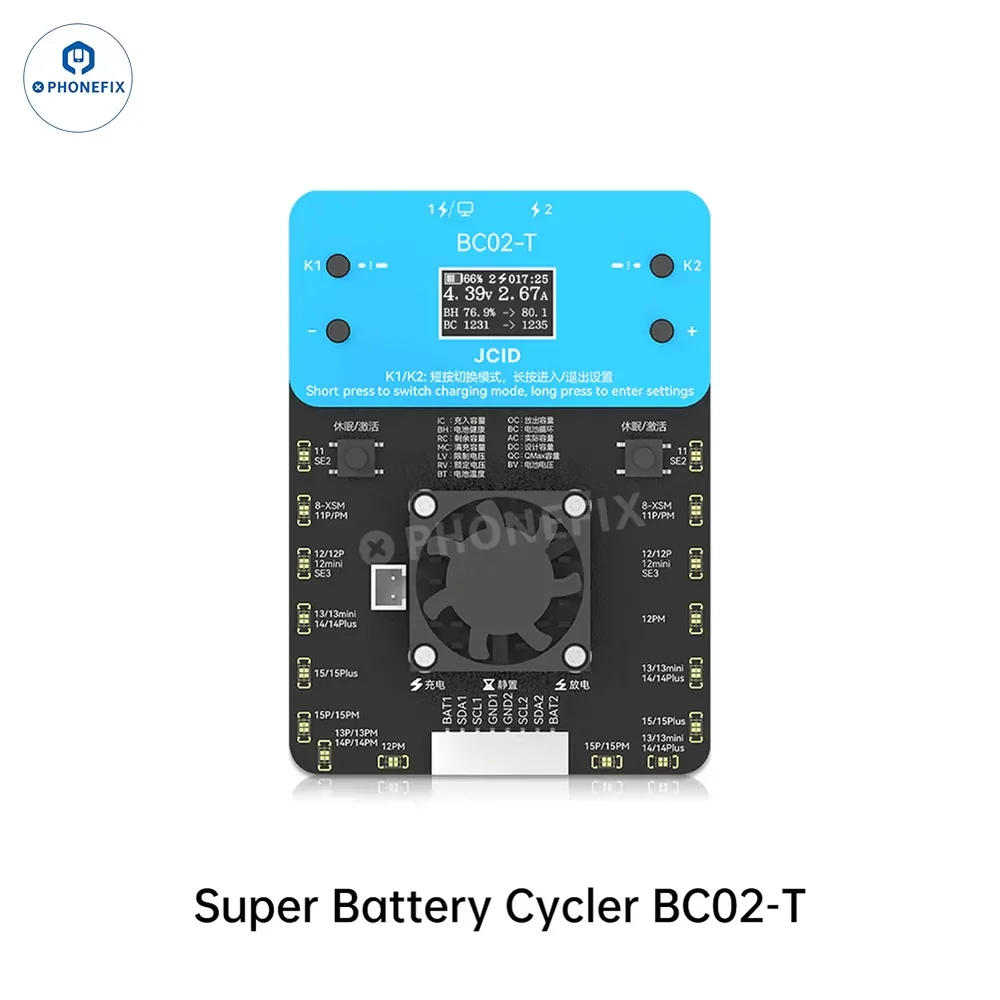 JCID BC02-T Super Battery Cycler Unlock Battery Voltage Limit for iPhone 11 12 13 14 15PM Battery Health AND Cycle Repair Tool