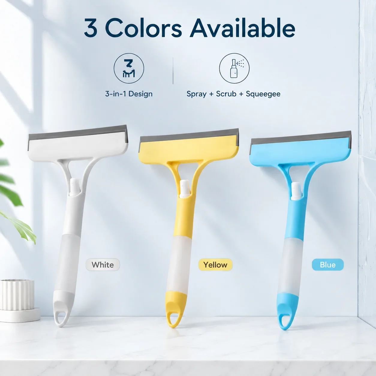 3 In 1 Glass Wiper, Dual Use Scrub Shave Anti-Slip Ergonomic Handle, Home Housekeeping Mirror Window Cleaner