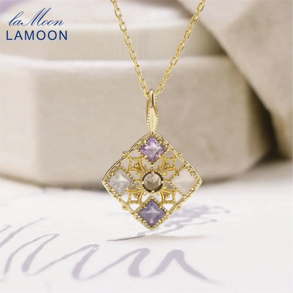 لامون الجمشت الطبيعي اللابرادوريت كورديونيت الأحجار الكريمة قلادة قلادة للنساء أنيقة S925 الفضة مطلية بالذهب غرامة مجوهرات #1