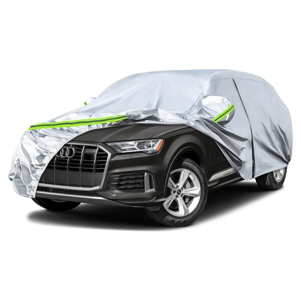 

Car Cover For Audi Q7/SQ7 2006-2025 Silver All Weather Custom-fit With Zipper Door Windproof Bands for Snow Rain Dust Hail