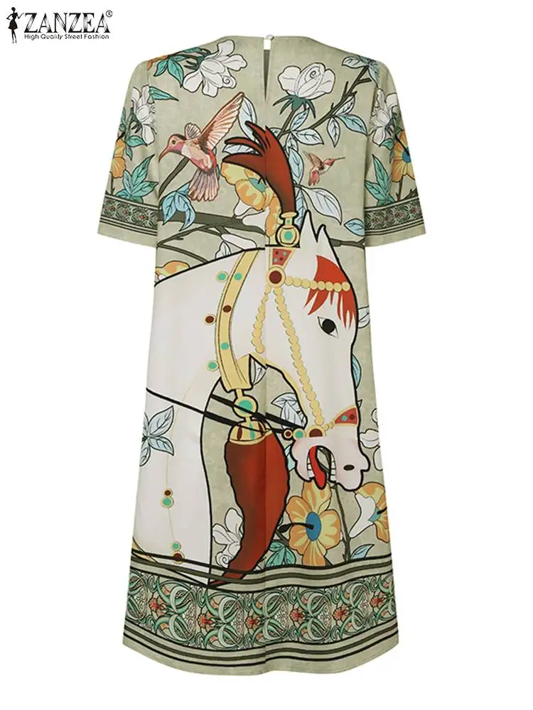 2024 ZANZEA Vintage Women O Neck Short Sleeve Dress Summer Casual Robe Femme Vestido Fashion Floral Printed Knee-length Sundress