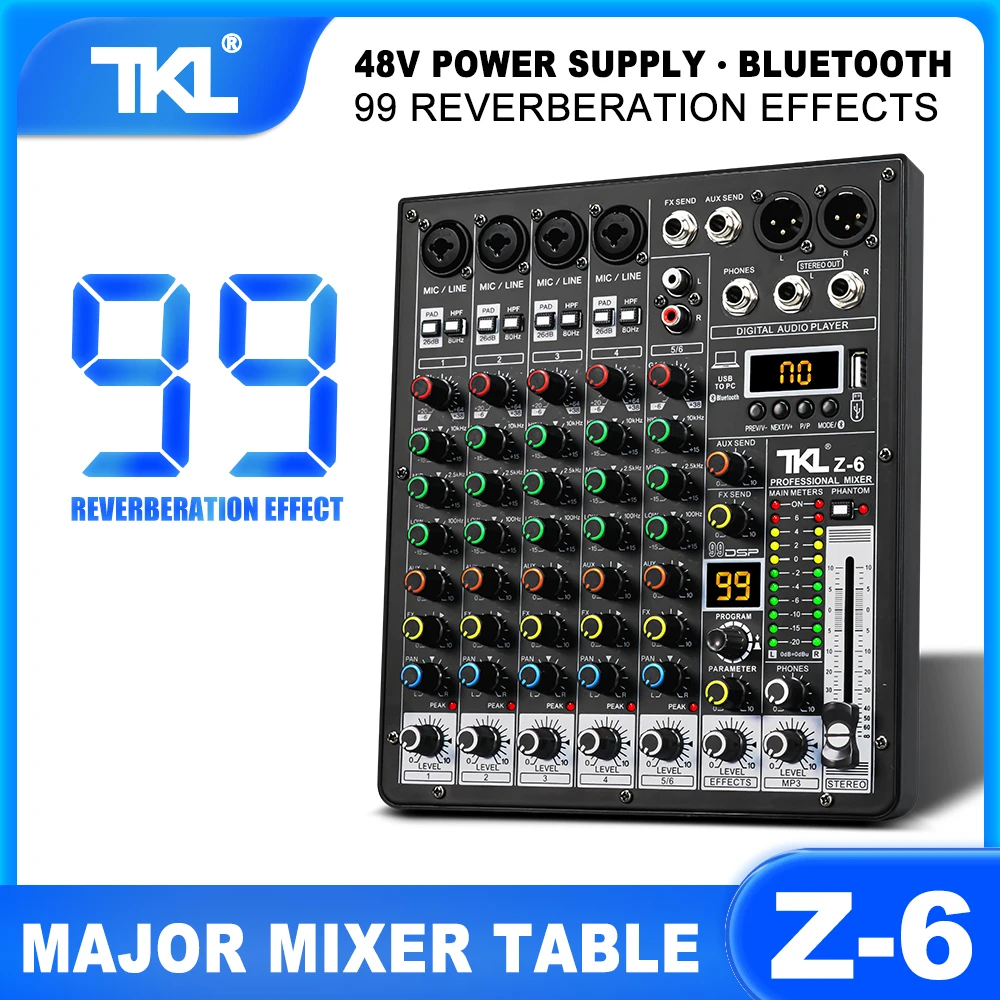 TKL Z6 professional 6channel Mixing console balance 99DSP Bluetooth USB interface stage family party