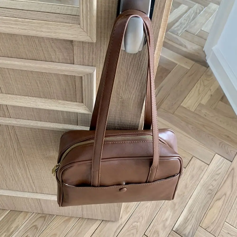 

New Solid Color Shoulder Bag PU Leather Portable Tote Bag Minimalist Large Capacity Handbag for Women