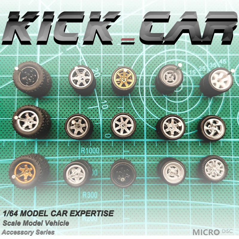 

1/64 Wheels with Rubber Tires 1:64 Toy Car Model Vehicle Diecast Miniature Parts Detail-up Kits for Hobby (10 sets for 10 Cars)