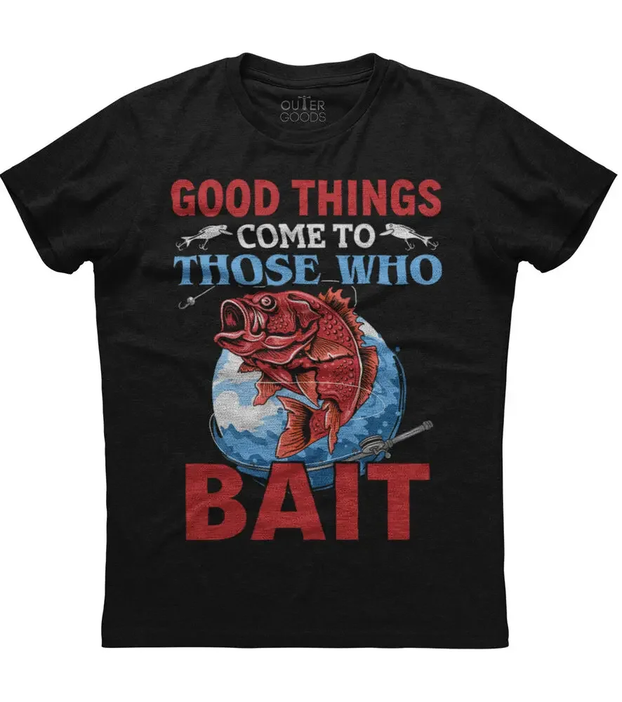 

Good Things Come To Those Who Bait Мужская новая хлопковая черная футболка с короткими рукавамиВысокое качество 100% хлопок Футболки с рисунком аниме для