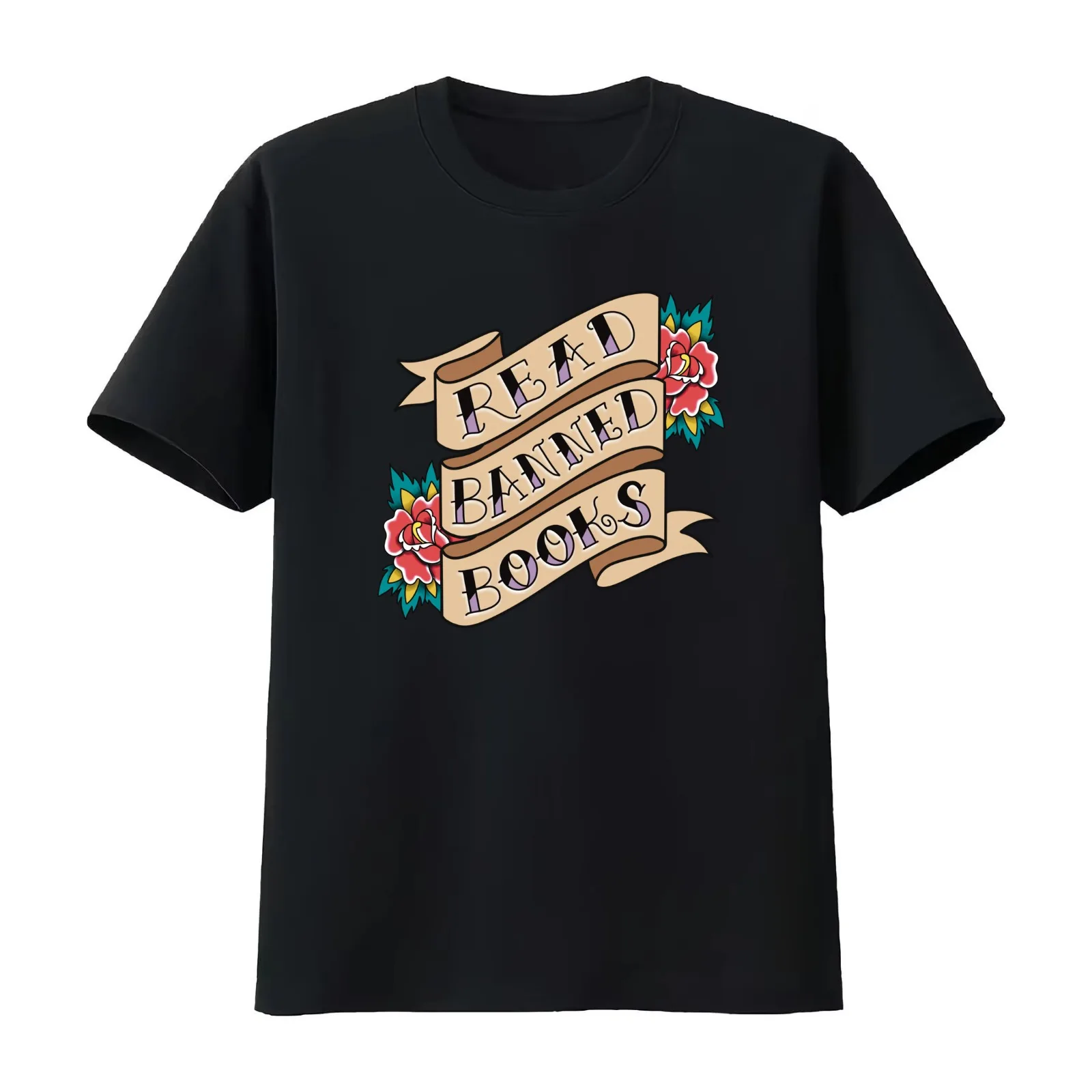 Read Banned Books Tattoo Style T-Shirt Summer Casual Cotton Tee Oversized Streetwear Tops Vintage Graphic Print 100% Cotton