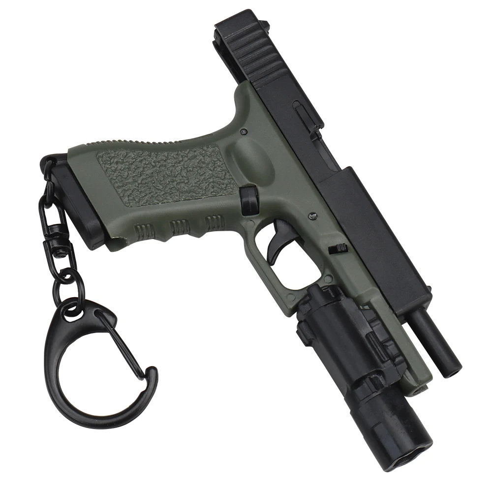 Glock G17-Green Mini Gun Keychain 1:4 Miniature Gun Shape Pistol Keyring Pendant Ornament Gift for Army Fan Model Collection