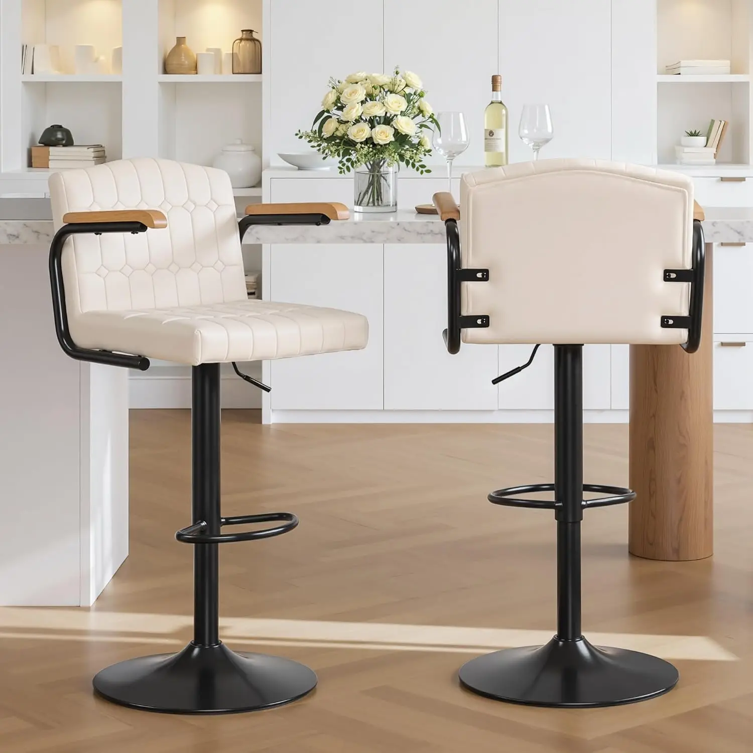 

Bar Stools Set of 2, Adjustable Upholstered Swivel Barstools, Modern Counter Height Bar Stools with Back and Footrest, Island C