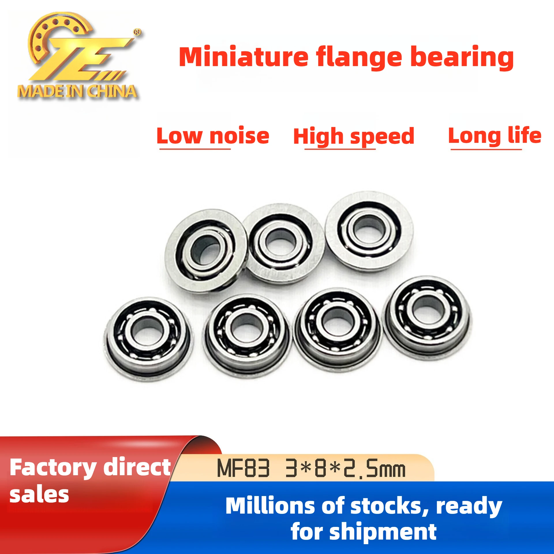 2PCS Factory direct supply miniature flange bearing MF83 open 6 ball 7 ball 8 ball 3 * 8 * 2.5 flange cup bearing
