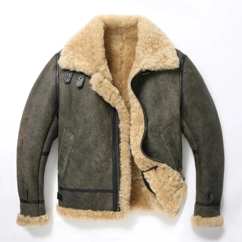 2025 New Thick Sheep Wool Original Ecological Fur One Leather Jacket Male Warm Genuine Sheepskin Coats Flight Jackets